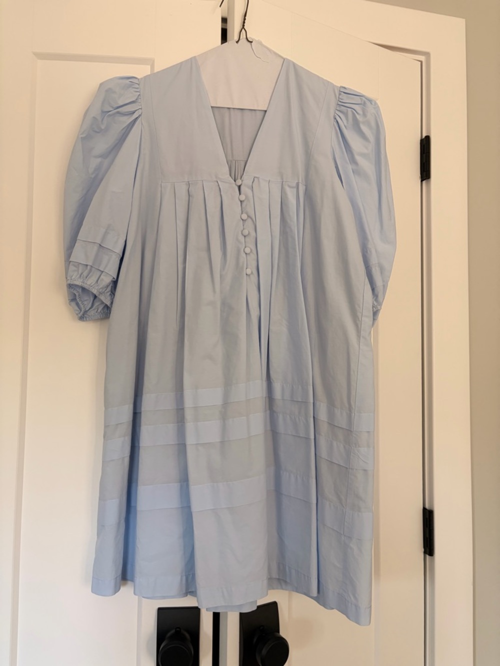 Light Blue Puff-Sleeve Cotton Dress